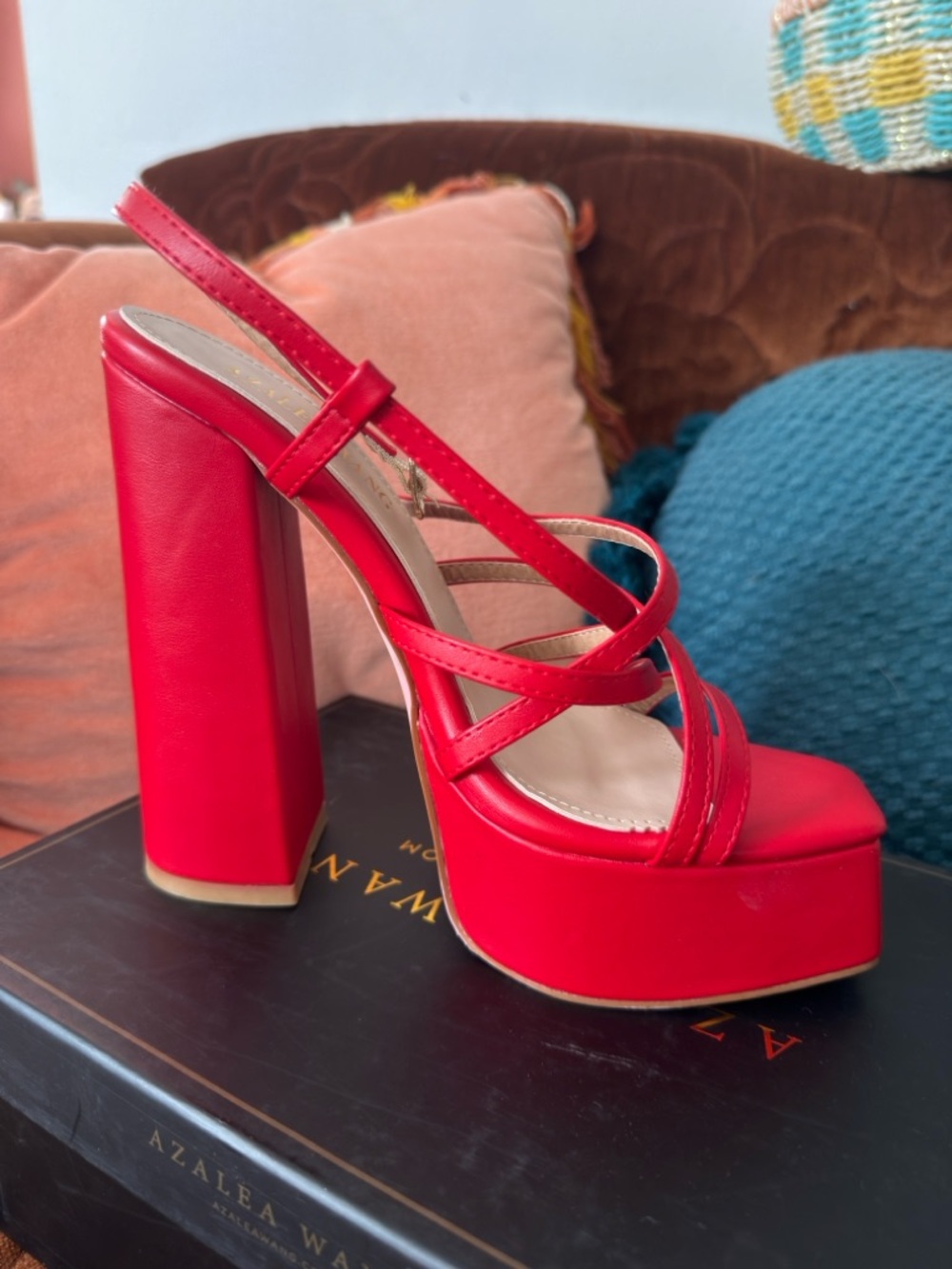 🍒 Azalea Wang Take Me Out Cherry Red Platform Strappy High-Heel Sandal New